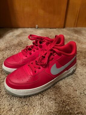 Nike Air Force 1 Low in Red with Gray Swoosh